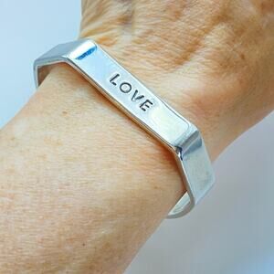 BCBGeneration LOVE Silver Tone
 Bracelet Cuff Toggle Chain